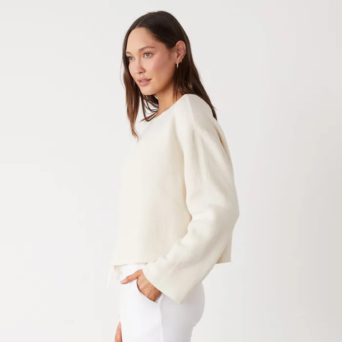 Women Sweatshirts MONROW Teddy Fleece Boat Neck Sweatshirt Off White