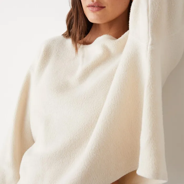Women Sweatshirts MONROW Teddy Fleece Boat Neck Sweatshirt Off White