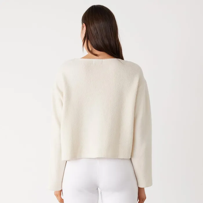 Women Sweatshirts MONROW Teddy Fleece Boat Neck Sweatshirt Off White
