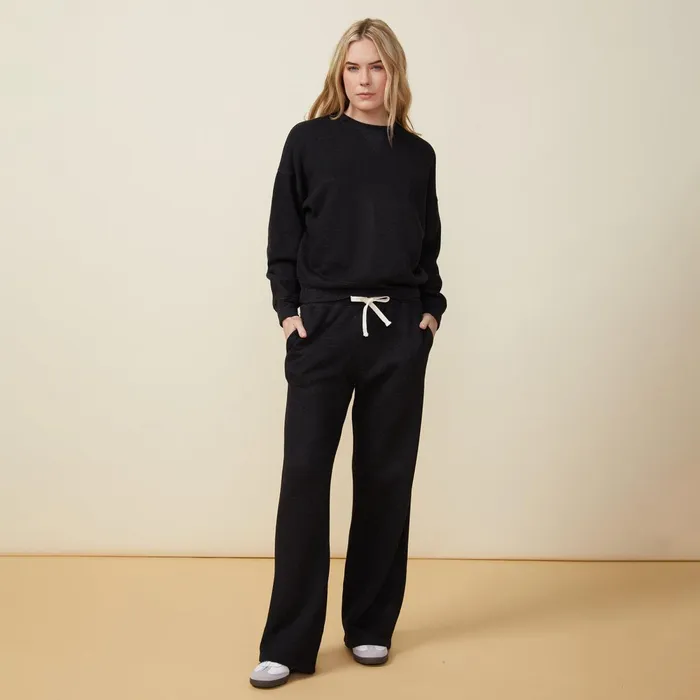 Women Sweatshirts MONROW Teddy Fleece Crew Neck Sweatshirt Black