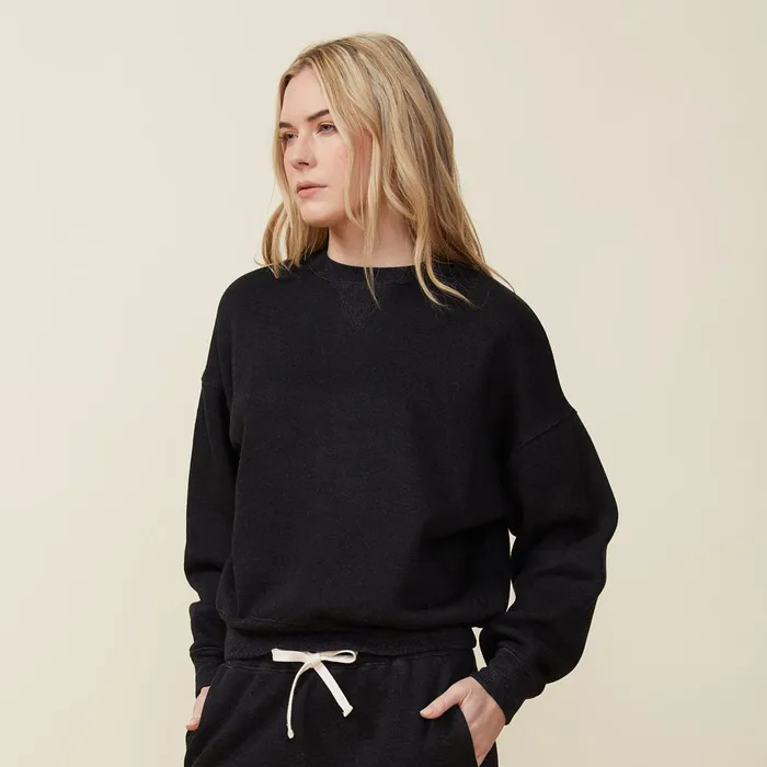 Women Sweatshirts MONROW Teddy Fleece Crew Neck Sweatshirt Black