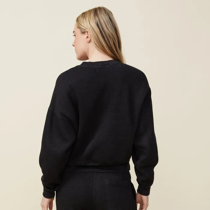Women Sweatshirts MONROW Teddy Fleece Crew Neck Sweatshirt Black