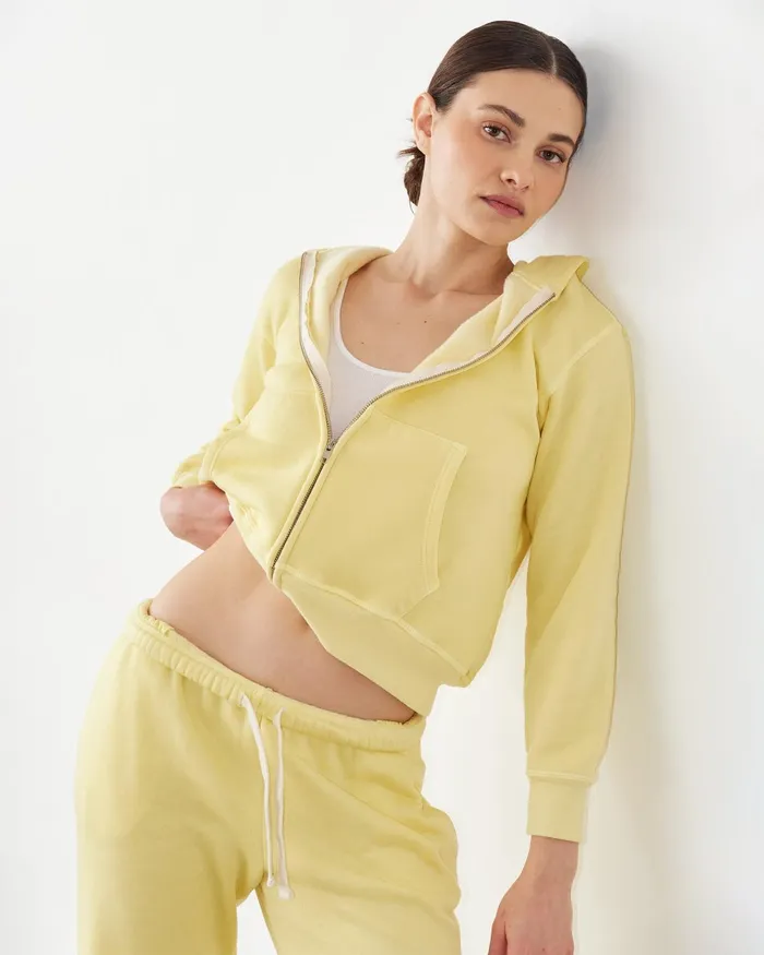 Women Sweatshirts MONROW Teddy Fleece Relaxed Zip Up Hoody Lemon
