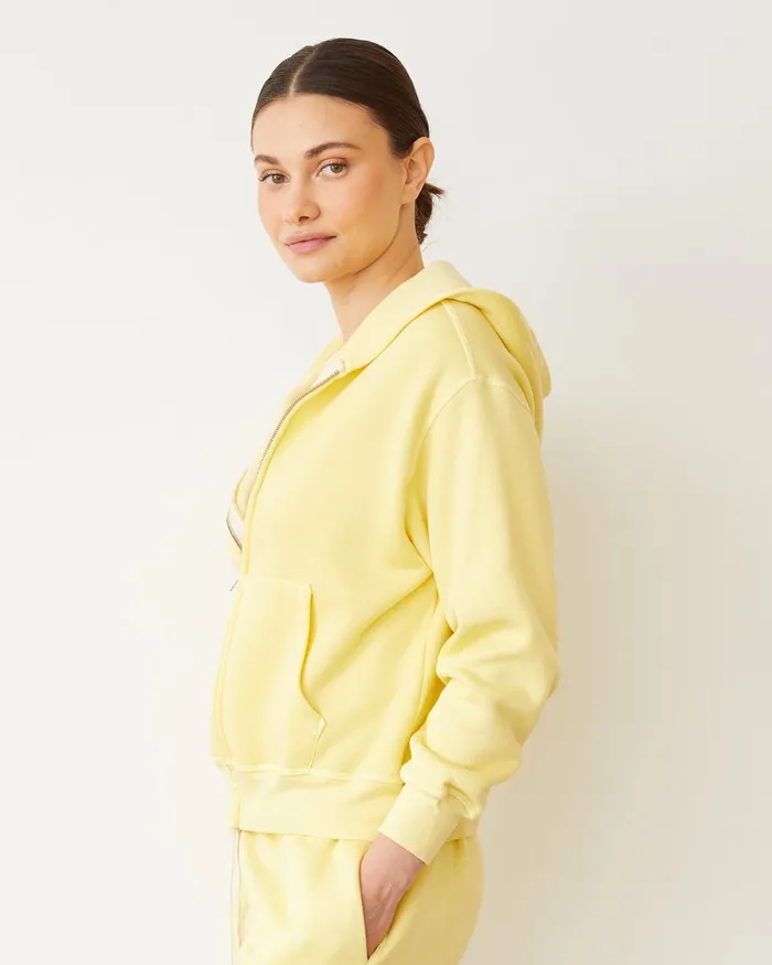 Women Sweatshirts MONROW Teddy Fleece Relaxed Zip Up Hoody Lemon