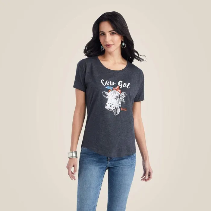 Women TShirts and Tops Ariat Ariat Cow Gal Tee Charcoal Heather