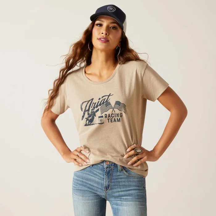 Women TShirts and Tops Ariat Ariat Racing Team TShirt Oatmeal Heather