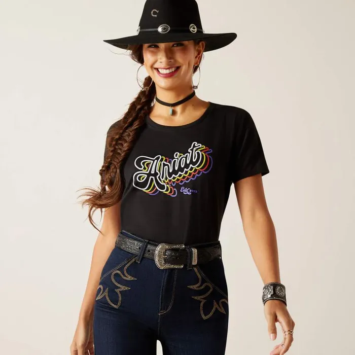 Women TShirts and Tops Ariat Ariat Rainbow Script TShirt Black