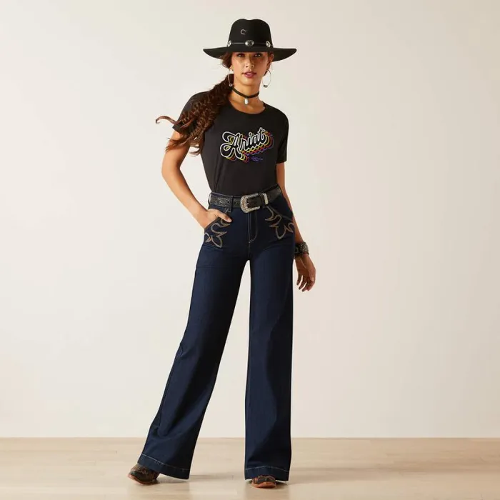 Women TShirts and Tops Ariat Ariat Rainbow Script TShirt Black Women TShirts and Tops Ariat Ariat Rainbow Script TShirt Black