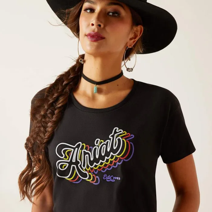 Women TShirts and Tops Ariat Ariat Rainbow Script TShirt Black Women TShirts and Tops Ariat Ariat Rainbow Script TShirt Black