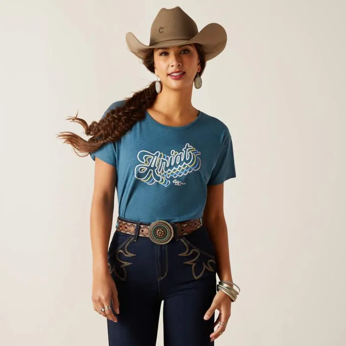 Women TShirts and Tops Ariat Ariat Rainbow Script TShirt Steel Blue Heather