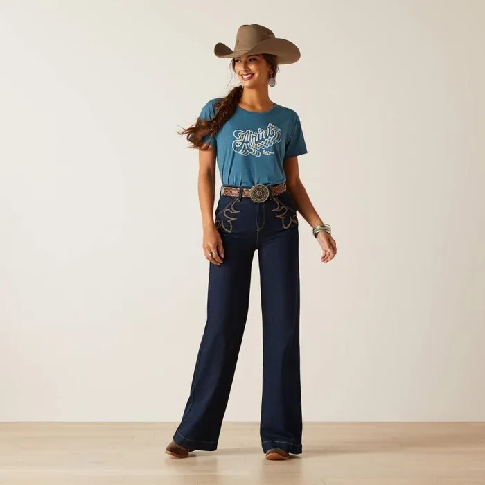 Women TShirts and Tops Ariat Ariat Rainbow Script TShirt Steel Blue Heather Women TShirts and Tops Ariat Ariat Rainbow Script TShirt Steel Blue Heather