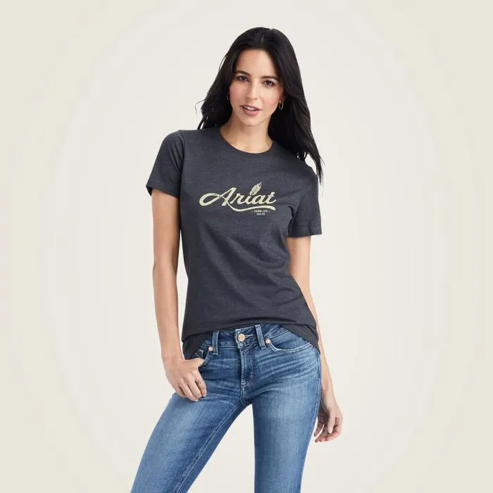 Women TShirts and Tops Ariat Ariat Wheat Script Tee Charcoal Heather