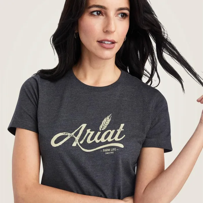 Women TShirts and Tops Ariat Ariat Wheat Script Tee Charcoal Heather Women TShirts and Tops Ariat Ariat Wheat Script Tee Charcoal Heather