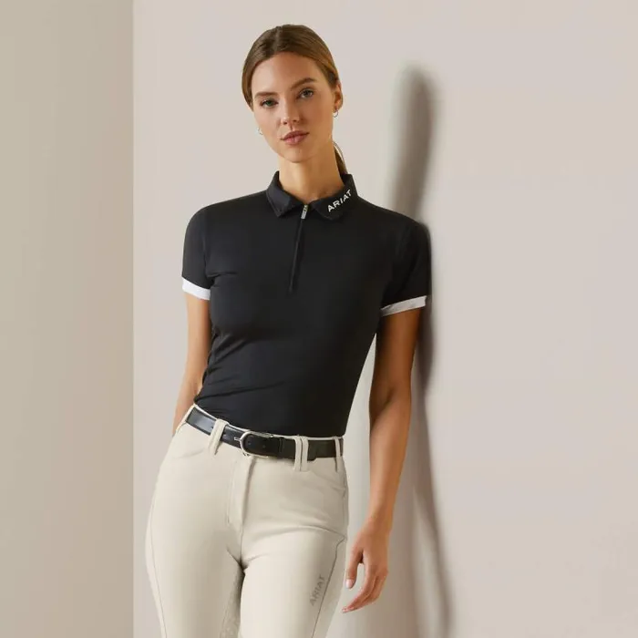 Women TShirts and Tops Ariat Bandera 14 Zip Polo Black