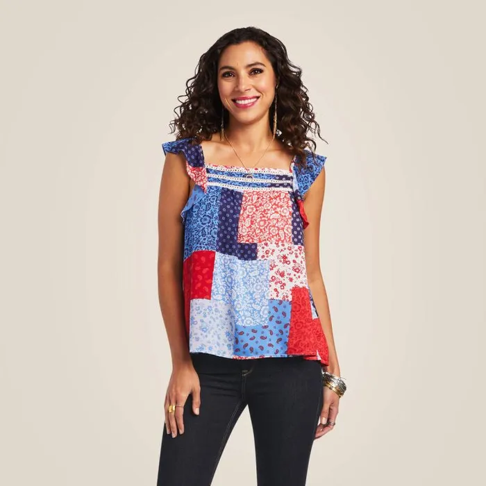 Women TShirts and Tops Ariat Blue Note Tank Patchwork Print