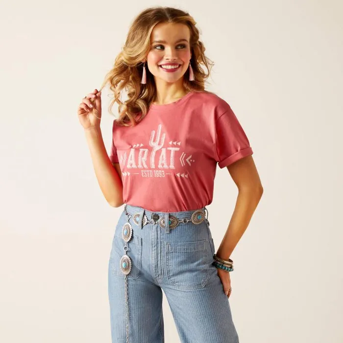 Women TShirts and Tops Ariat Cactus Logo TShirt Slate Rose