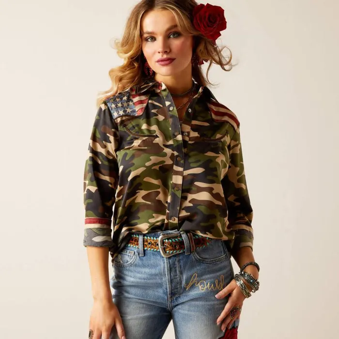 Women TShirts and Tops Ariat Camo Pride Rodeo Quincy Shirt Wild West Usa
