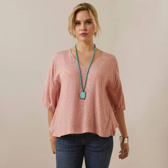 Women TShirts and Tops Ariat Desert Dreams Top Island Blush Tooled Print
