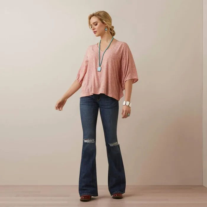 Women TShirts and Tops Ariat Desert Dreams Top Island Blush Tooled Print