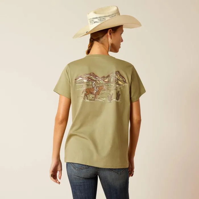 Women TShirts and Tops Ariat Desert Scene TShirt Oil Green