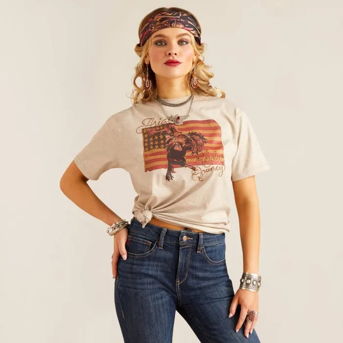 Women TShirts and Tops Ariat Flag Rodeo Quincy TShirt Gold