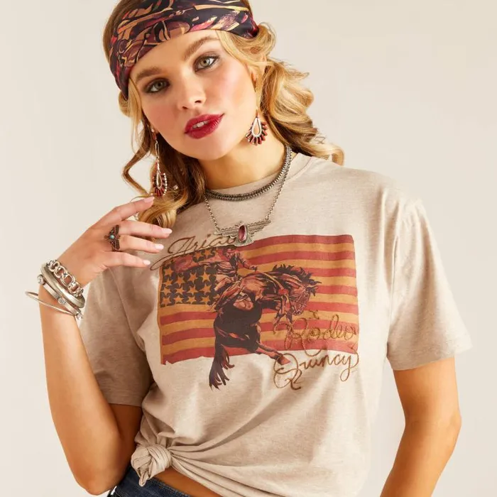 Women TShirts and Tops Ariat Flag Rodeo Quincy TShirt Gold Women TShirts and Tops Ariat Flag Rodeo Quincy TShirt Gold