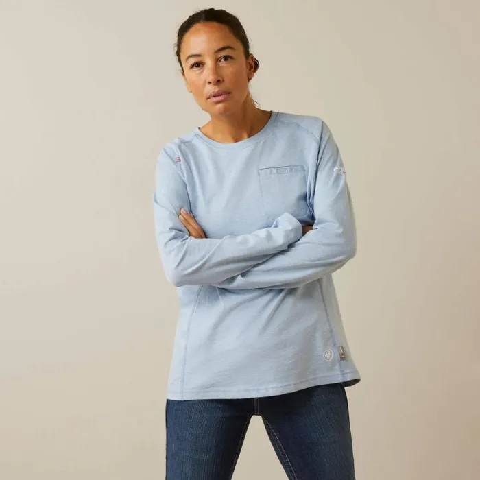 Women TShirts and Tops Ariat FR Air Crew TShirt Colony Blue Spacedye