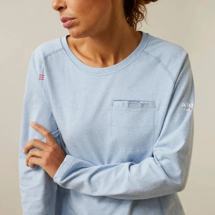 Women TShirts and Tops Ariat FR Air Crew TShirt Colony Blue Spacedye Women TShirts and Tops Ariat FR Air Crew TShirt Colony Blue Spacedye