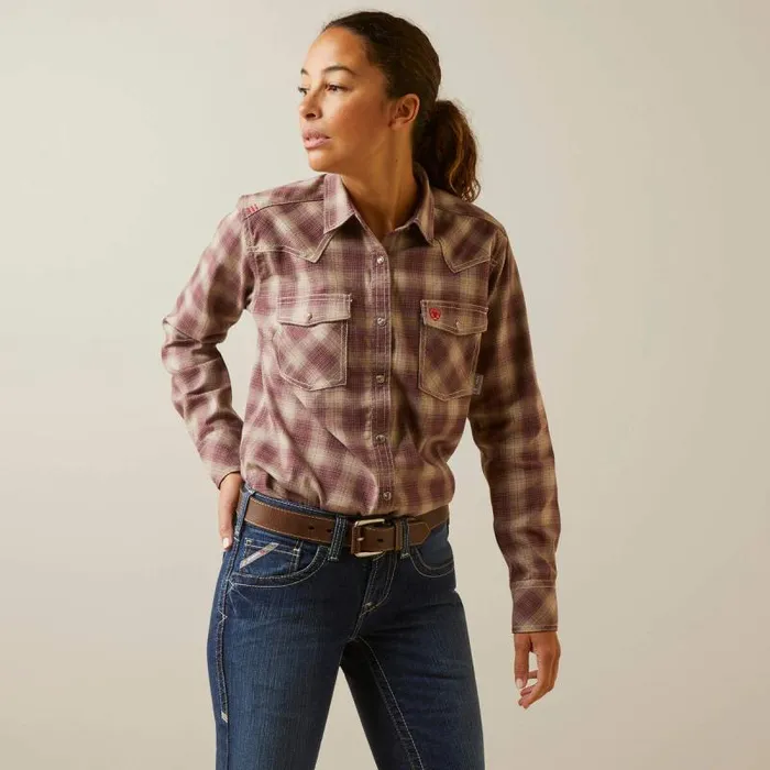 Women TShirts and Tops Ariat FR Oakley Retro Fit Snap Work Shirt Peppercorn