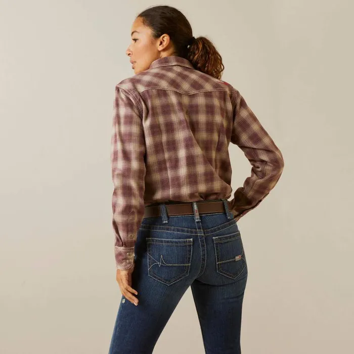 Women TShirts and Tops Ariat FR Oakley Retro Fit Snap Work Shirt Peppercorn