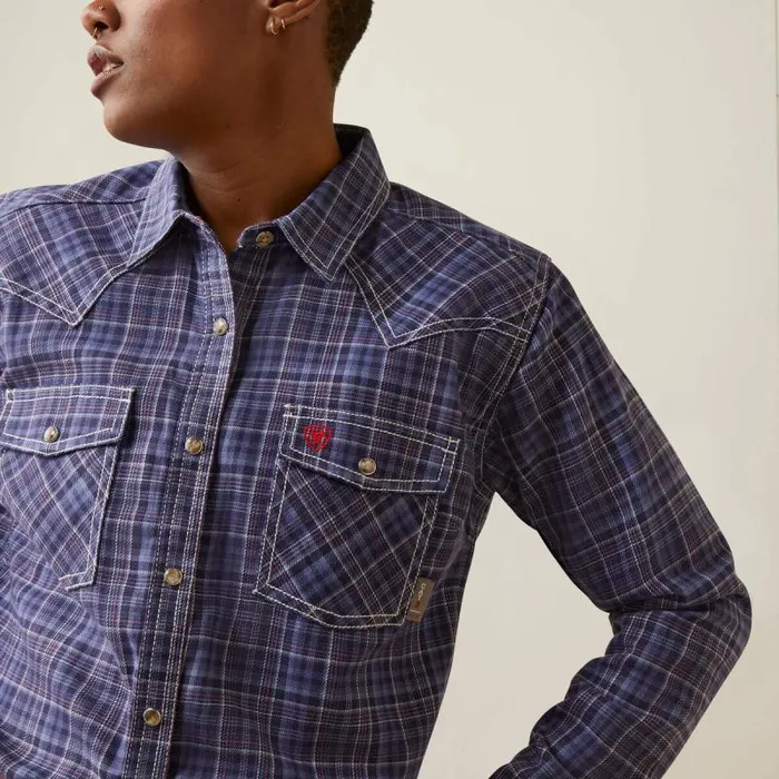 Women TShirts and Tops Ariat FR Tillie Snap Work Shirt Colony Blue Plaid