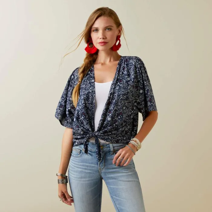 Women TShirts and Tops Ariat Howdy Print Wrap Wrap Multi Print