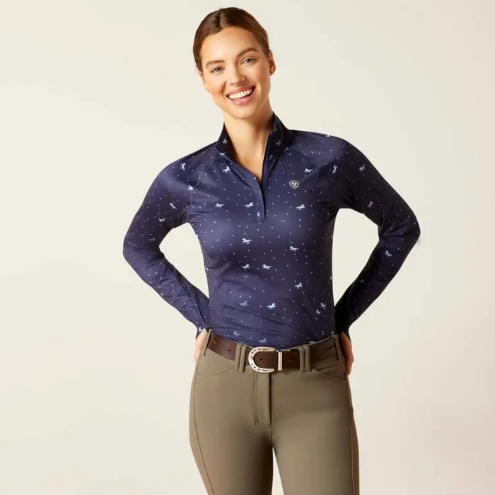 Women TShirts and Tops Ariat Lowell 20 14 Zip Baselayer Navy Ditsy