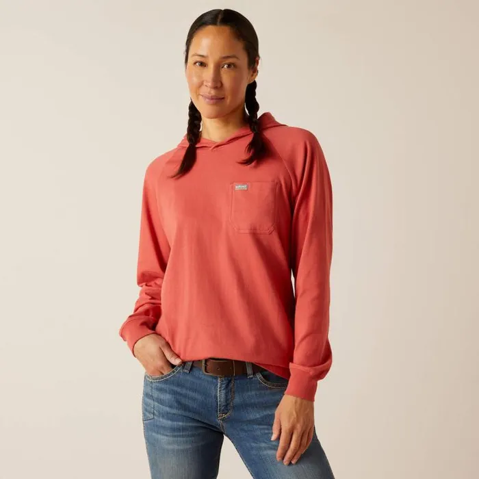 Women TShirts and Tops Ariat Rebar Cotton Strong Hooded TShirt Mineral Red