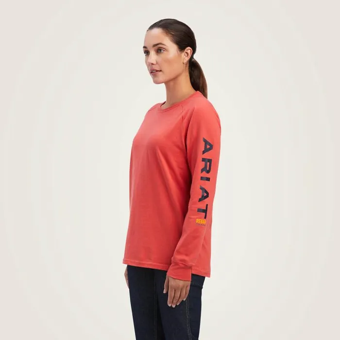 Women TShirts and Tops Ariat Rebar Cotton Strong Logo Graphic Baked Apple Mood Indigo
