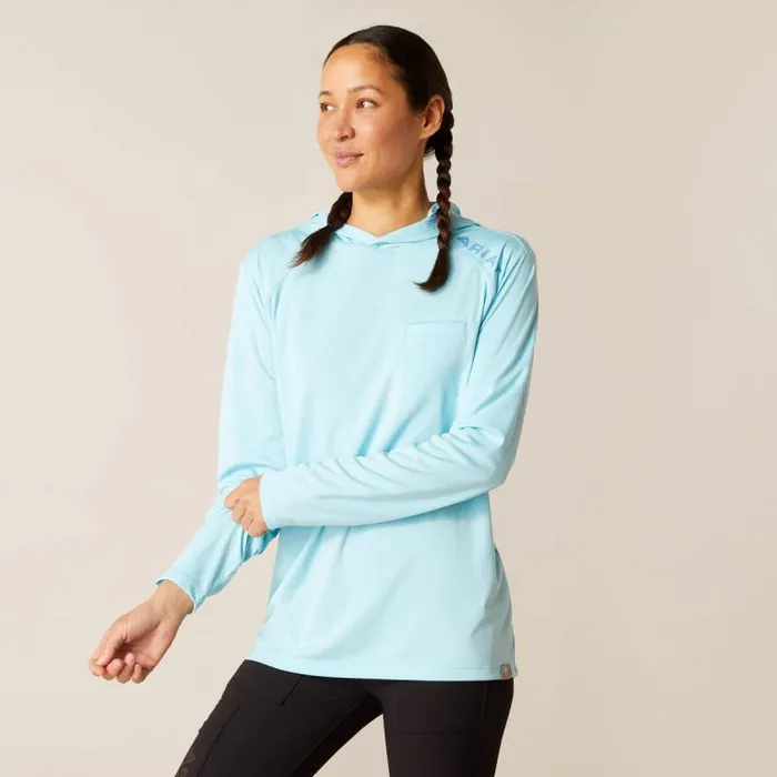 Women TShirts and Tops Ariat Rebar Sunblocker Hooded TShirt Arctic Blue