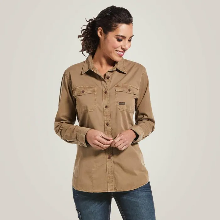 Women TShirts and Tops Ariat Rebar Washed Twill Work Shirt Khaki