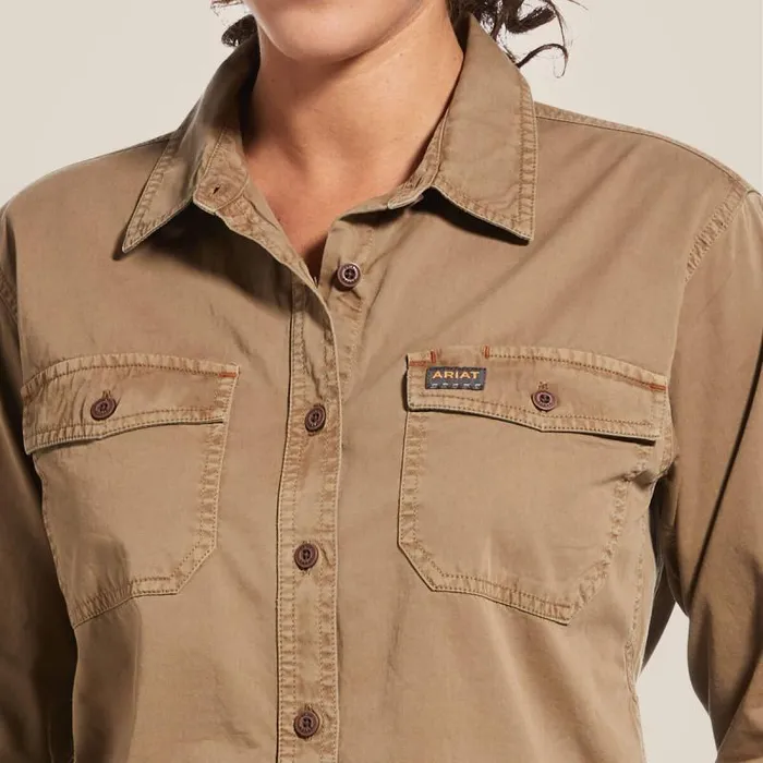 Women TShirts and Tops Ariat Rebar Washed Twill Work Shirt Khaki Women TShirts and Tops Ariat Rebar Washed Twill Work Shirt Khaki