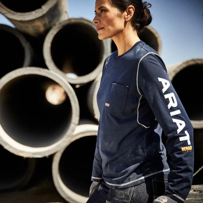 Women TShirts and Tops Ariat Rebar Workman Logo TShirt Navy
