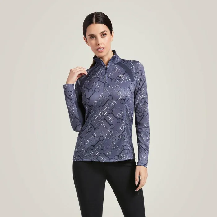 Women TShirts and Tops Ariat Sunstopper 20 14 Zip Baselayer Charcoal Bit Print