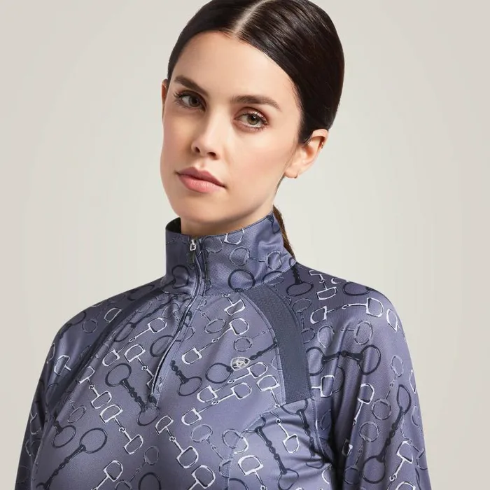 Women TShirts and Tops Ariat Sunstopper 20 14 Zip Baselayer Charcoal Bit Print Women TShirts and Tops Ariat Sunstopper 20 14 Zip Baselayer Charcoal Bit Print