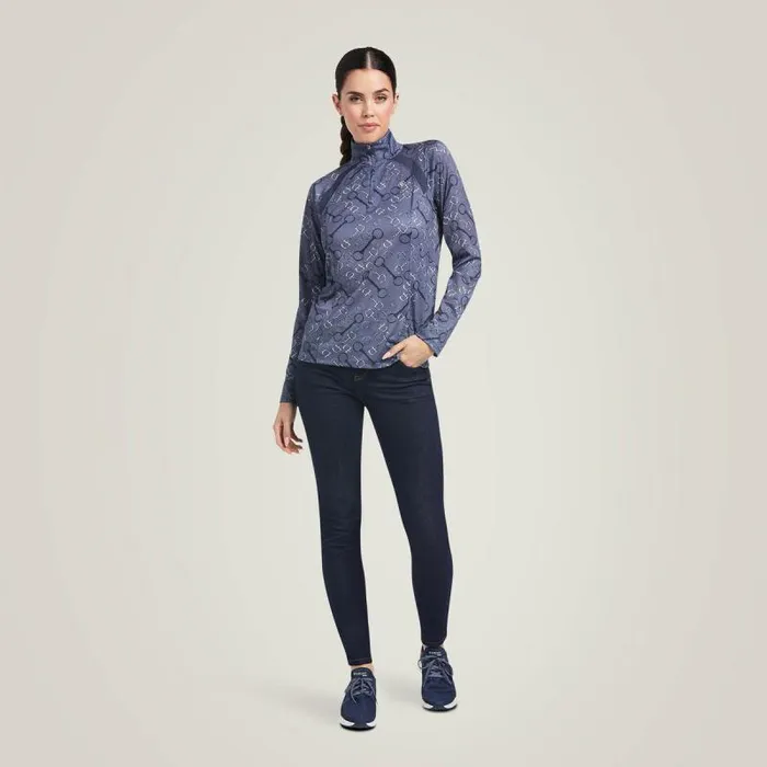 Women TShirts and Tops Ariat Sunstopper 20 14 Zip Baselayer Charcoal Bit Print Women TShirts and Tops Ariat Sunstopper 20 14 Zip Baselayer Charcoal Bit Print