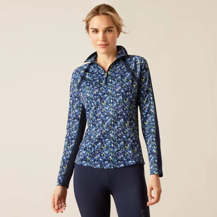 Women TShirts and Tops Ariat Sunstopper 30 14 Zip Baselayer Blue Scribble