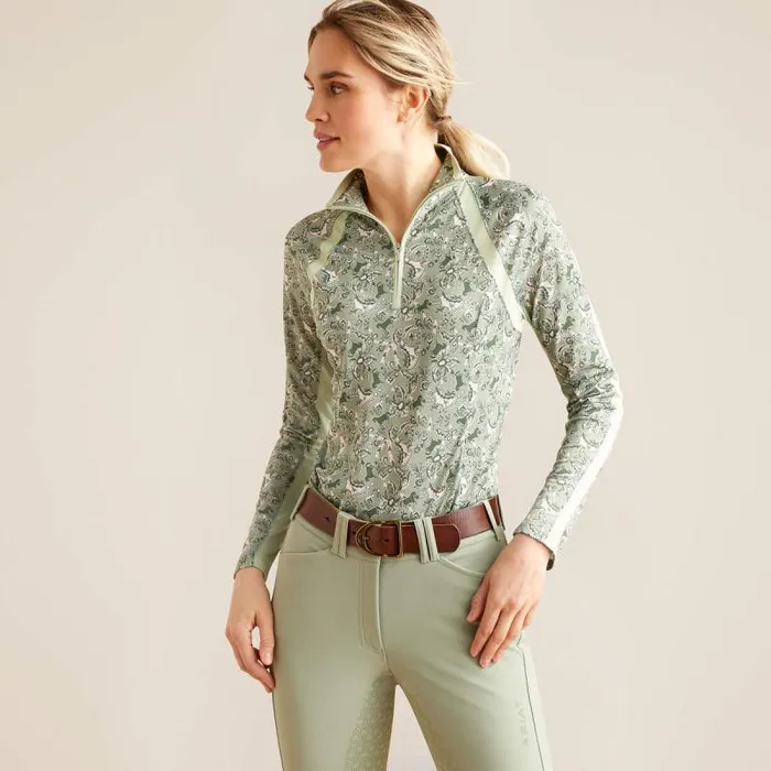 Women TShirts and Tops Ariat Sunstopper 30 14 Zip Baselayer Green Baroque
