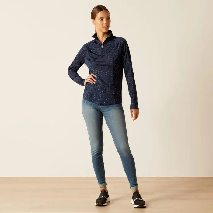 Women TShirts and Tops Ariat Sunstopper 30 14 Zip Baselayer Navy Dot