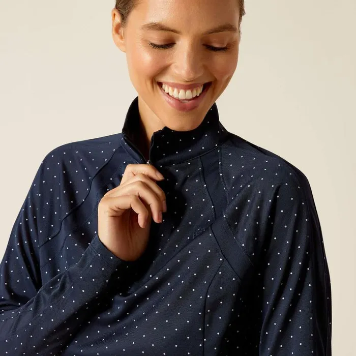 Women TShirts and Tops Ariat Sunstopper 30 14 Zip Baselayer Navy Dot