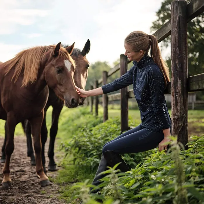 Women TShirts and Tops Ariat Sunstopper 30 14 Zip Baselayer Navy Dot