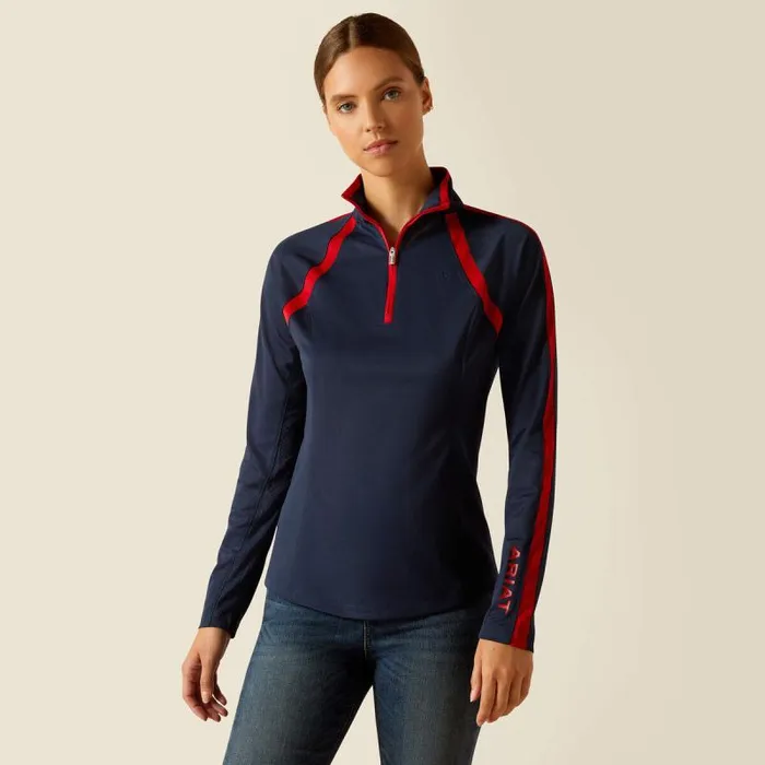 Women TShirts and Tops Ariat Sunstopper 30 14 Zip Baselayer Navytred