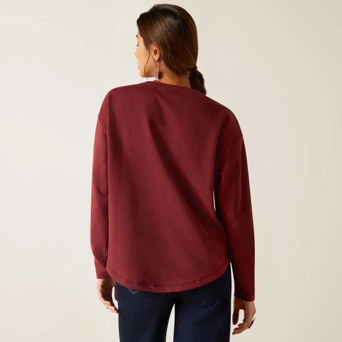 Women TShirts and Tops Ariat Terry Henley Sweatshirt Oxblood Red