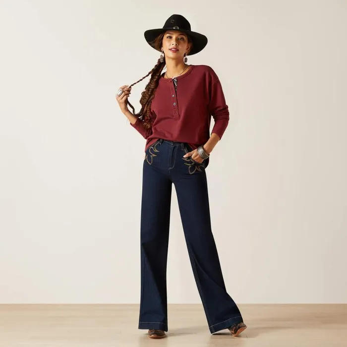 Women TShirts and Tops Ariat Terry Henley Sweatshirt Oxblood Red
